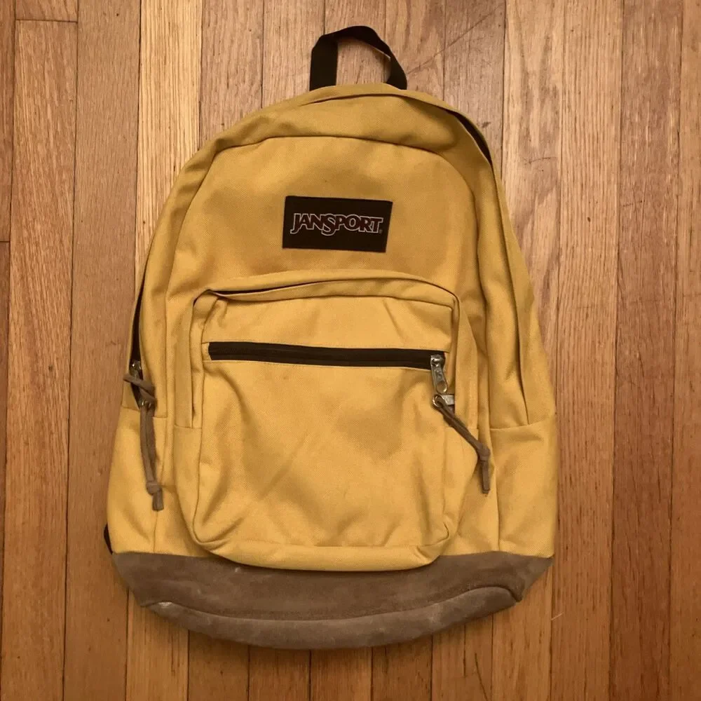 Jansport Right Pack Backpack Mustard Yellow Leather Bottom 18”